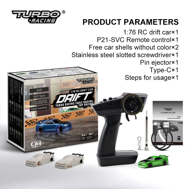 Turbo Racing C64 1:76 Drift Car - GREEN - Image 3